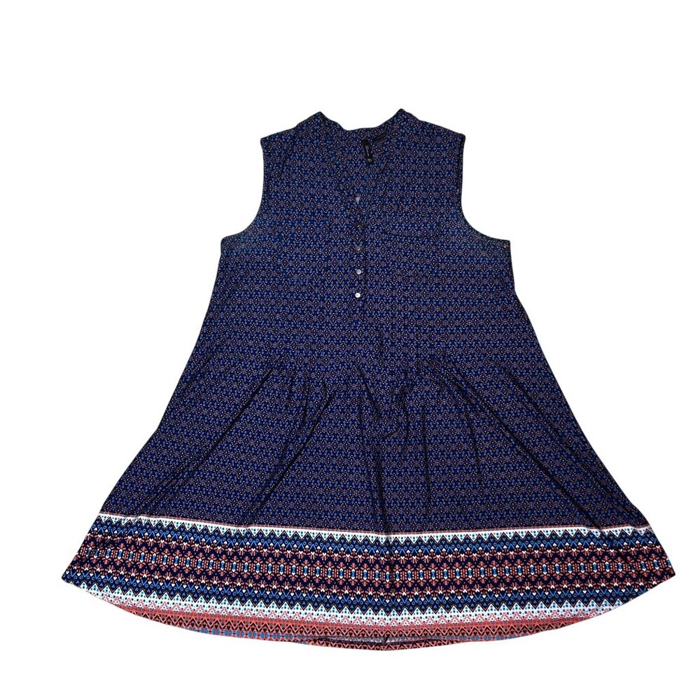 New Directions Women Sleeveless A-Line Dress 1X Blue Orange Geometric 1913